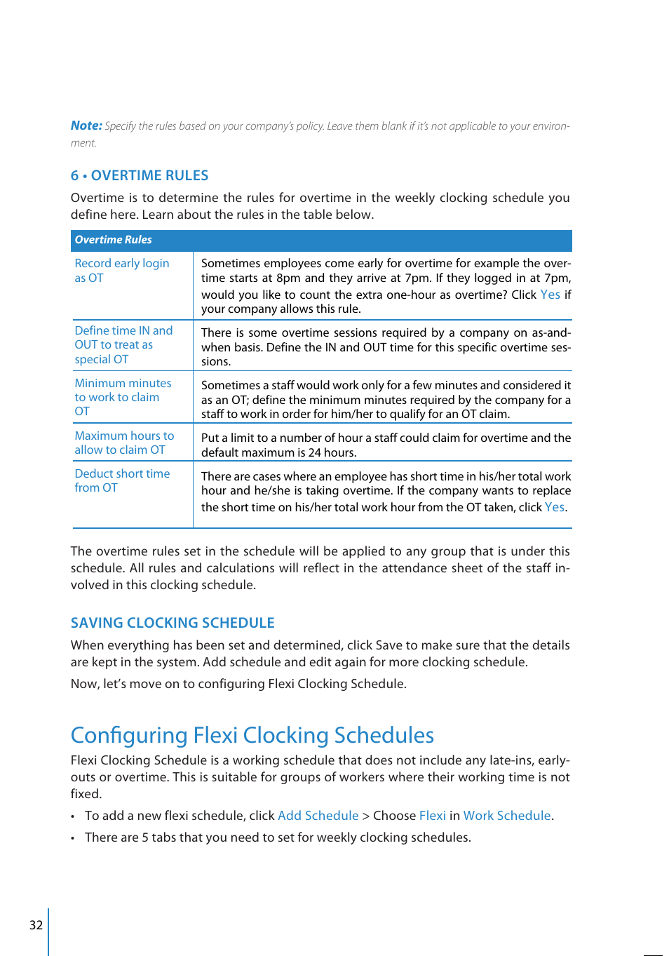 Confi guring flexi clocking schedules | FingerTec TCMS V2 User Manual | Page 32 / 97