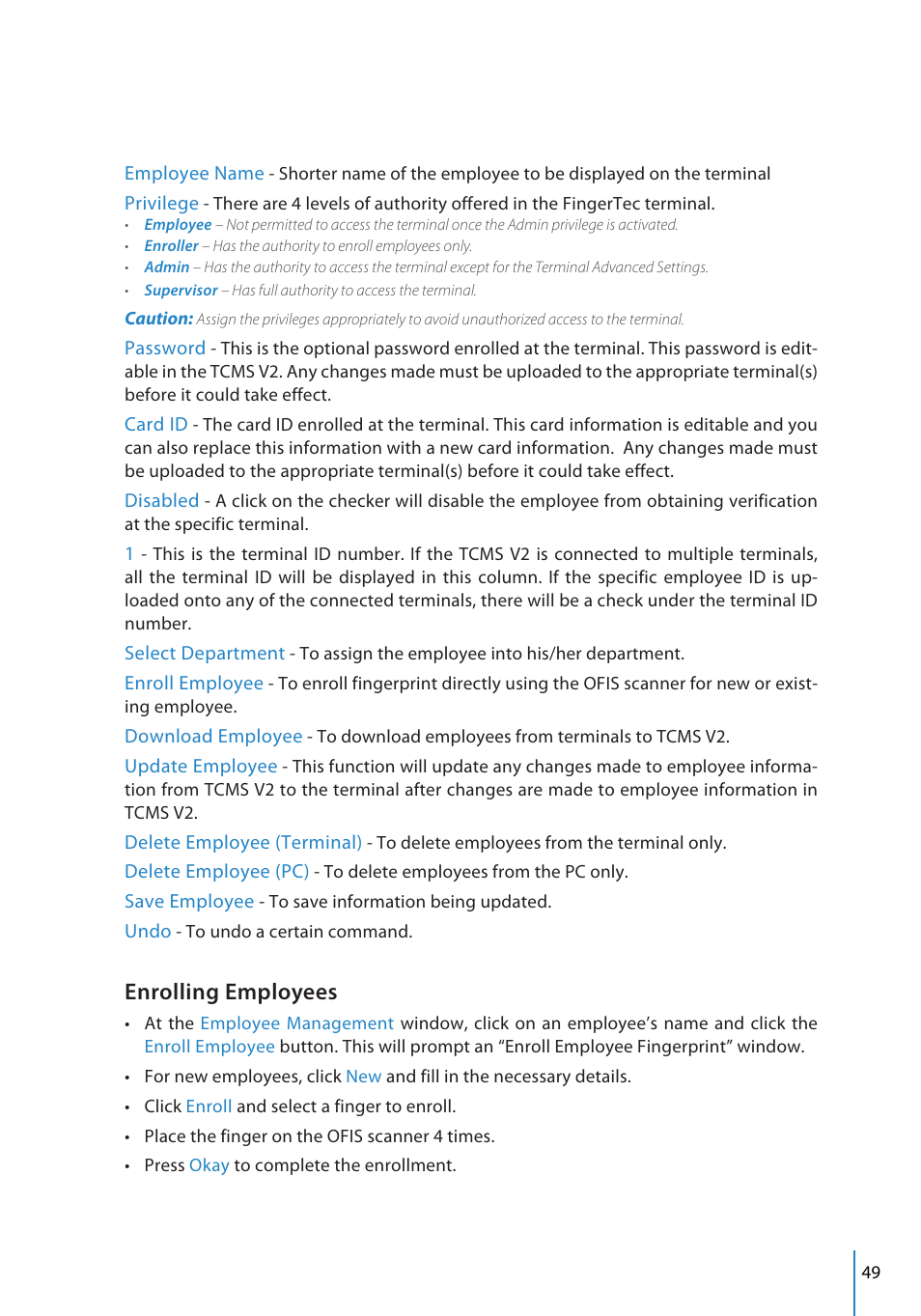 Enrolling employees | FingerTec TCMS V2 User Manual | Page 49 / 97
