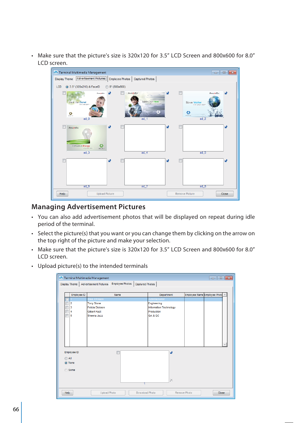 Managing advertisement pictures | FingerTec TCMS V2 User Manual | Page 66 / 97