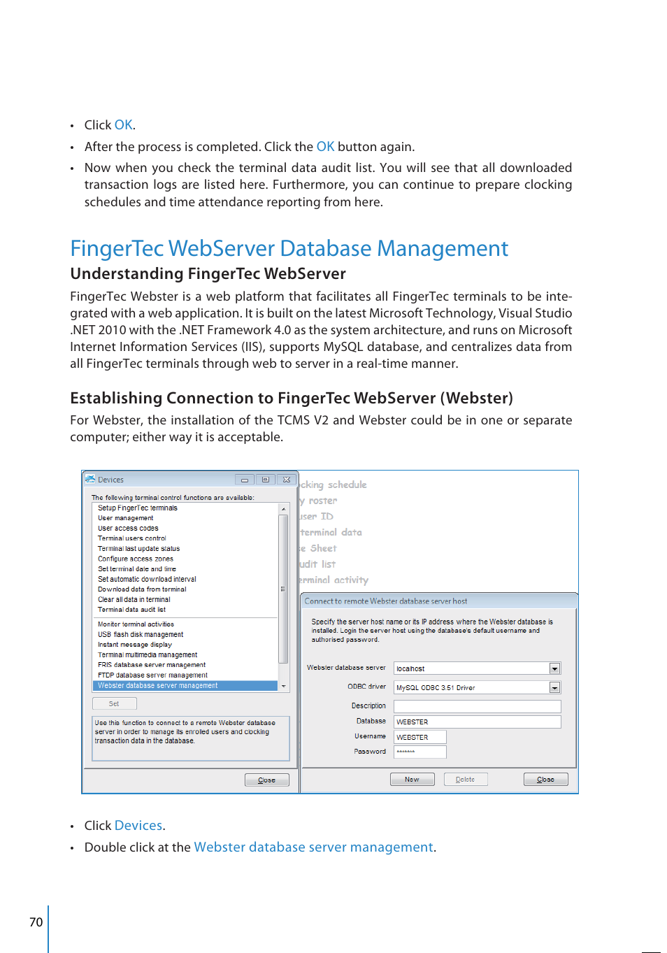 Fingertec webserver database management, Understanding fingertec webserver | FingerTec TCMS V2 User Manual | Page 70 / 97