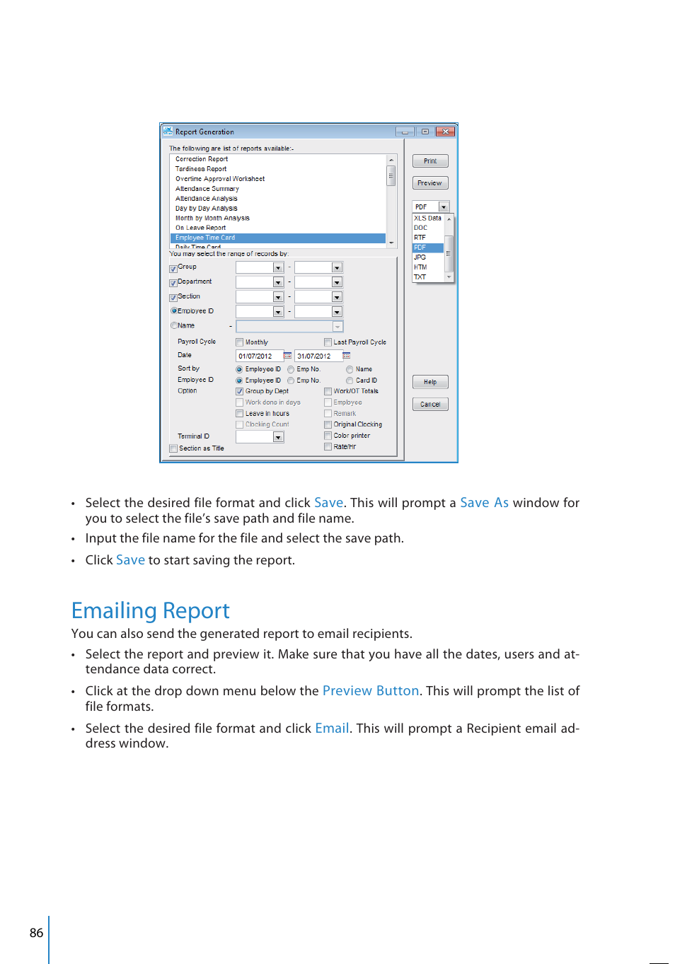 Emailing report | FingerTec TCMS V2 User Manual | Page 86 / 97