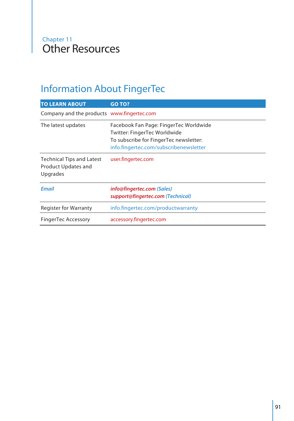 Other resources, Information about fingertec | FingerTec TCMS V2 User Manual | Page 91 / 97