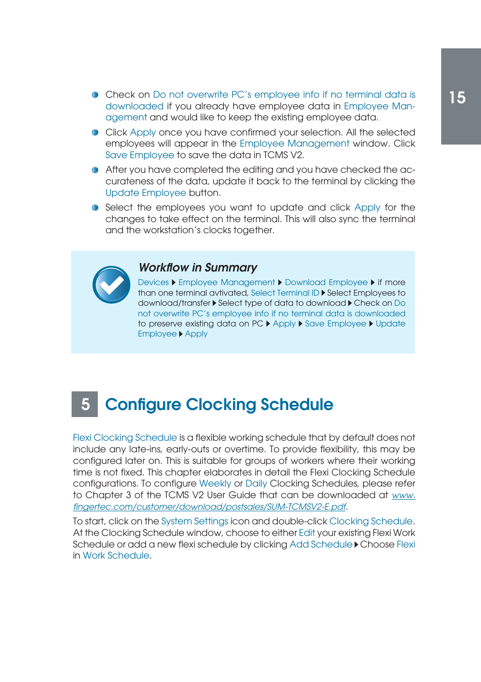 5confi gure clocking schedule, Workfl ow in summary | FingerTec TCMS V2 (Abridged Vesion) User Manual | Page 14 / 46