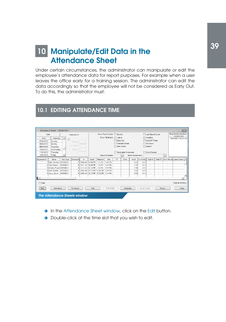 10 manipulate/edit data in the attendance sheet | FingerTec TCMS V2 (Abridged Vesion) User Manual | Page 38 / 46