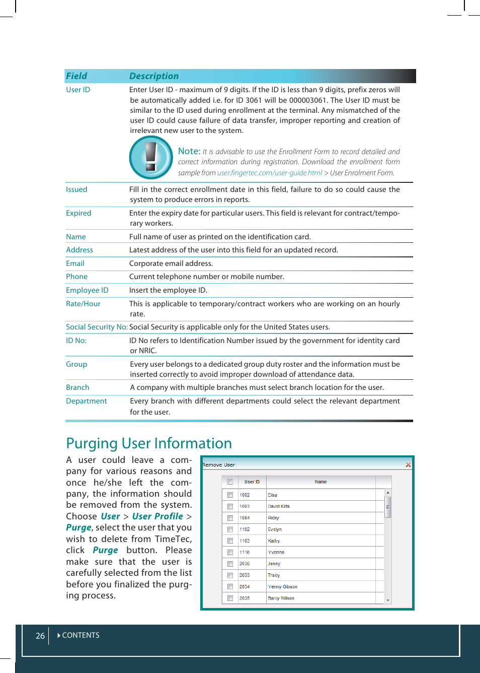 Purging user information | FingerTec TimeTec Web User Manual | Page 26 / 68