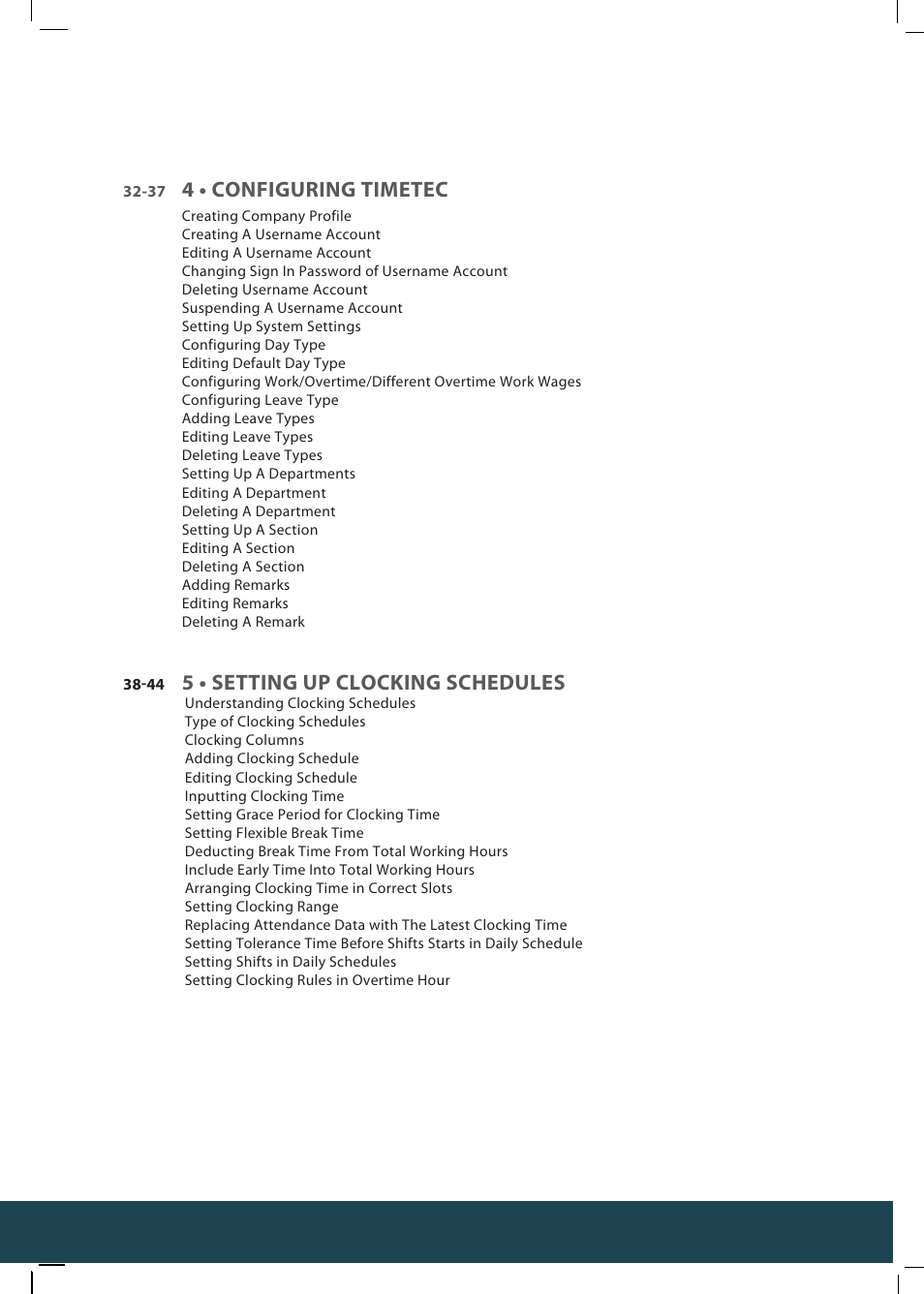 4 • configuring timetec, 5 • setting up clocking schedules | FingerTec TimeTec Web User Manual | Page 3 / 68