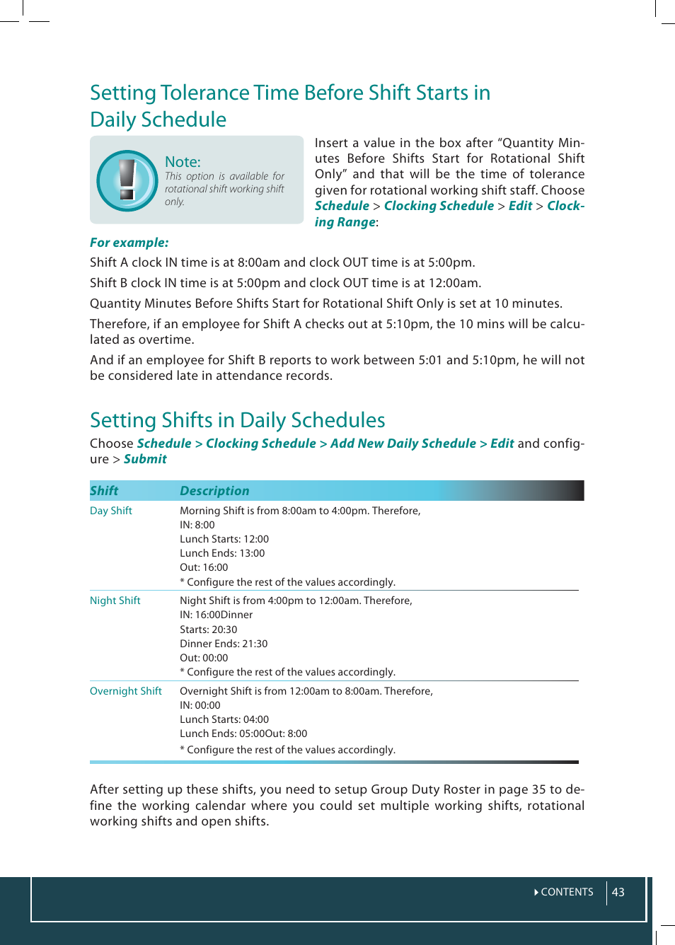 Setting shifts in daily schedules | FingerTec TimeTec Web User Manual | Page 43 / 68