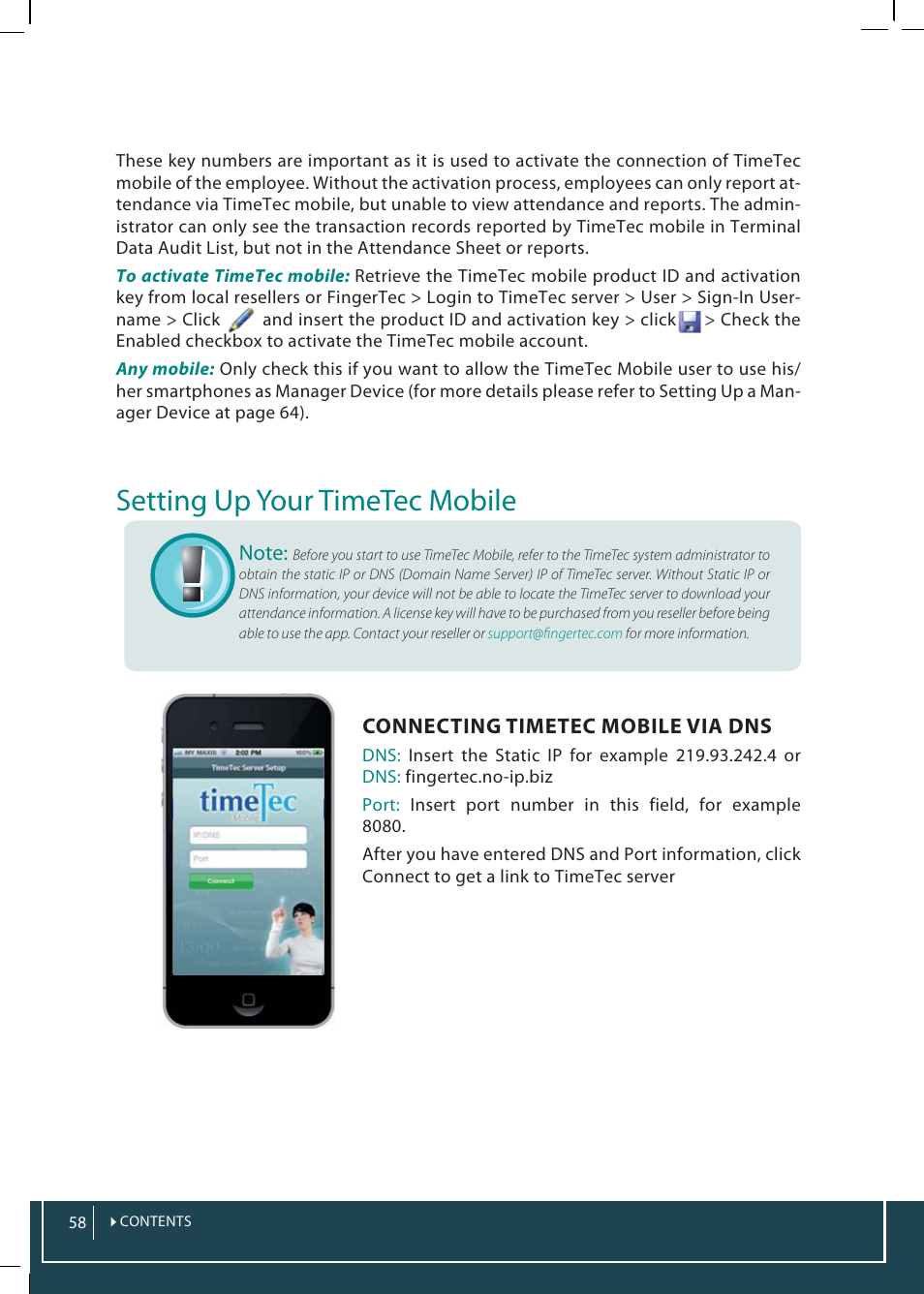 Setting up your timetec mobile | FingerTec TimeTec Web User Manual | Page 58 / 68