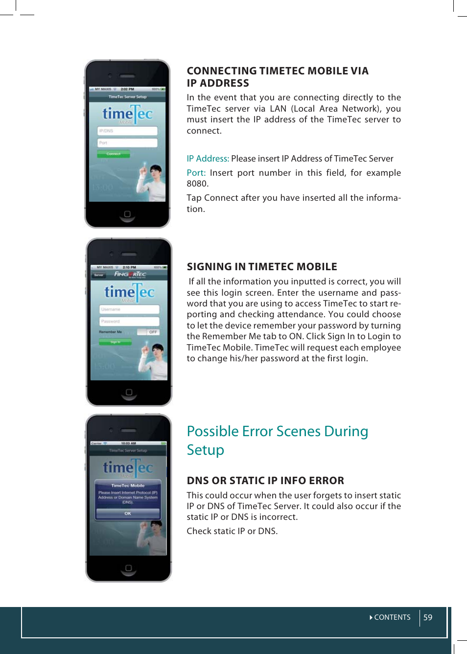 Possible error scenes during setup | FingerTec TimeTec Web User Manual | Page 59 / 68