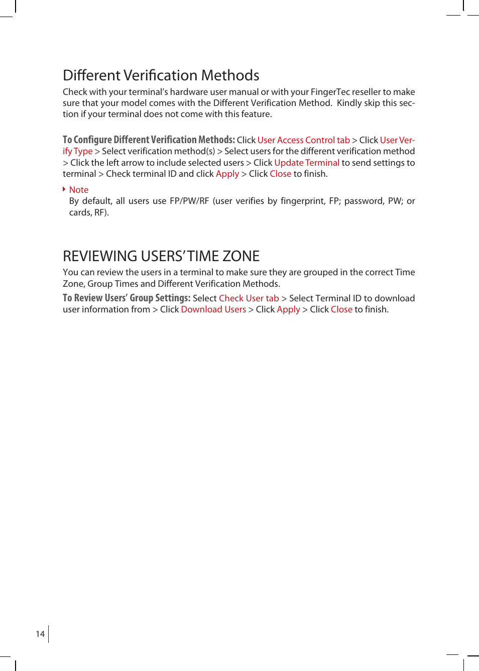 Diff erent verifi cation methods, Reviewing users’ time zone | FingerTec FTDP (FingerTec Data Processor) User Manual | Page 13 / 18