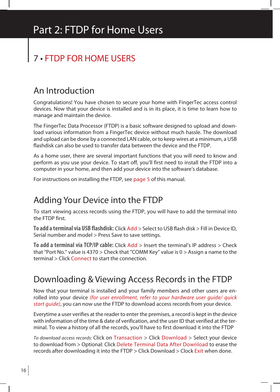 Chapter 7 • ftdp for, Home users, Part 2: ftdp for home user s | 7 • ftdp for home users an introduction, Adding your device into the ftdp, Downloading & viewing access records in the ftdp | FingerTec FTDP (FingerTec Data Processor) User Manual | Page 15 / 18