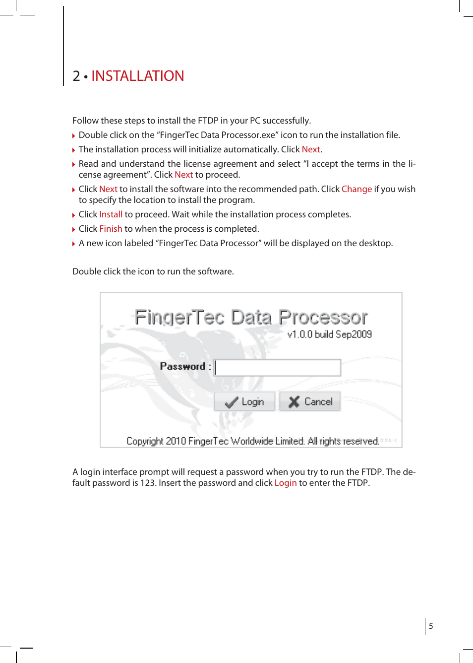 Chapter 2 • installation, 2 • installation | FingerTec FTDP (FingerTec Data Processor) User Manual | Page 4 / 18