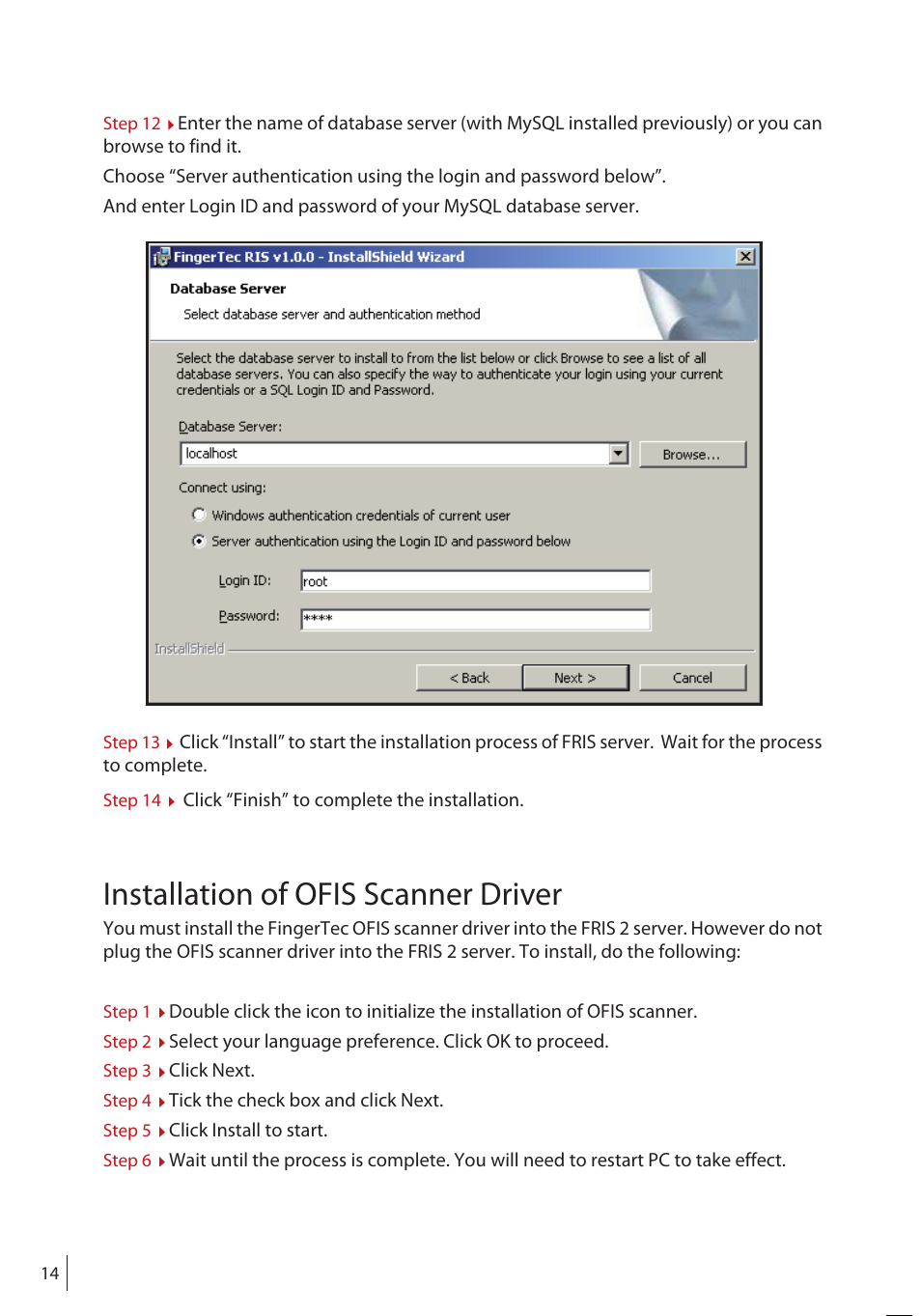 Installation of ofis scanner driver | FingerTec FRIS II User Manual | Page 13 / 55