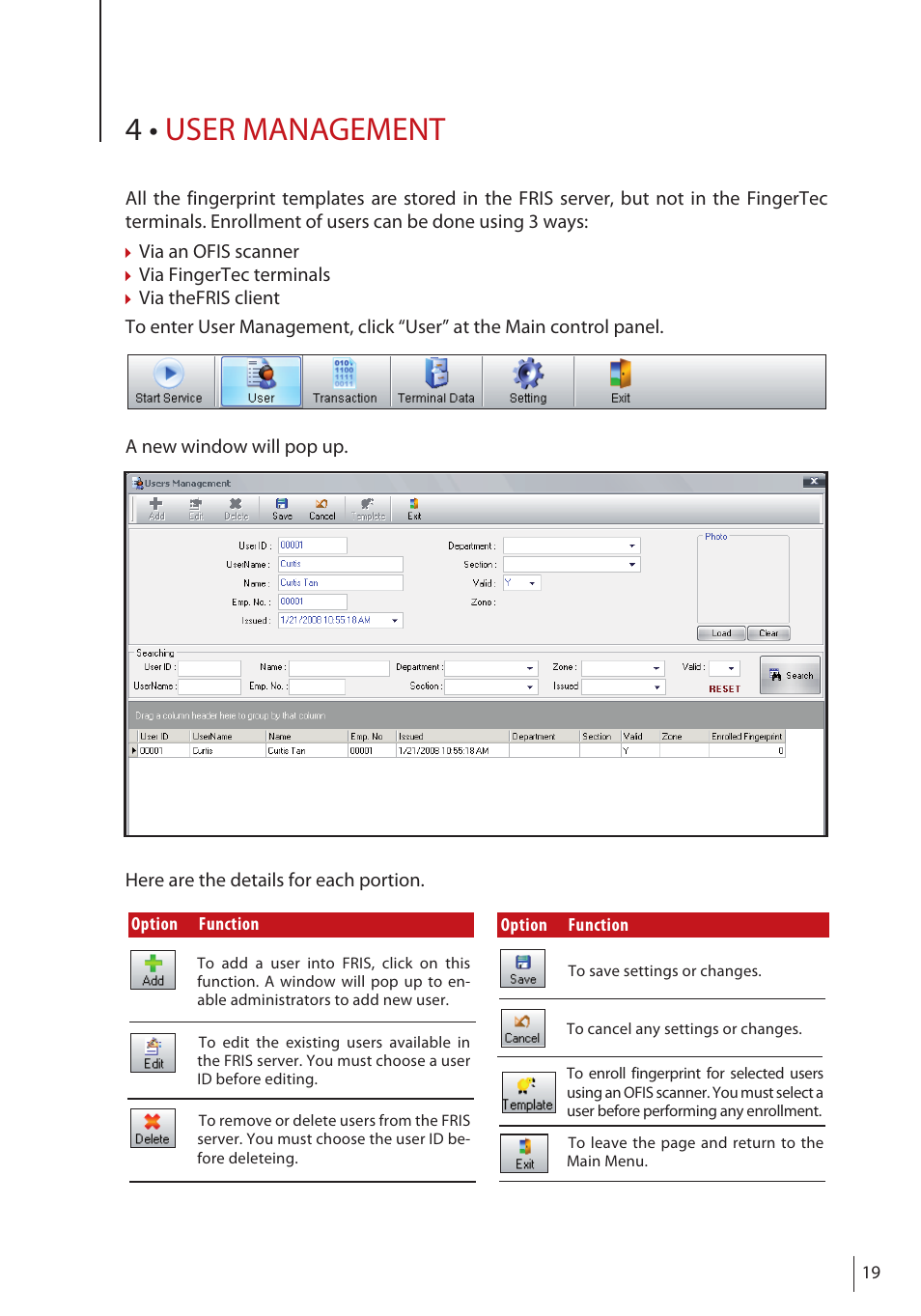 4 • user management | FingerTec FRIS II User Manual | Page 18 / 55