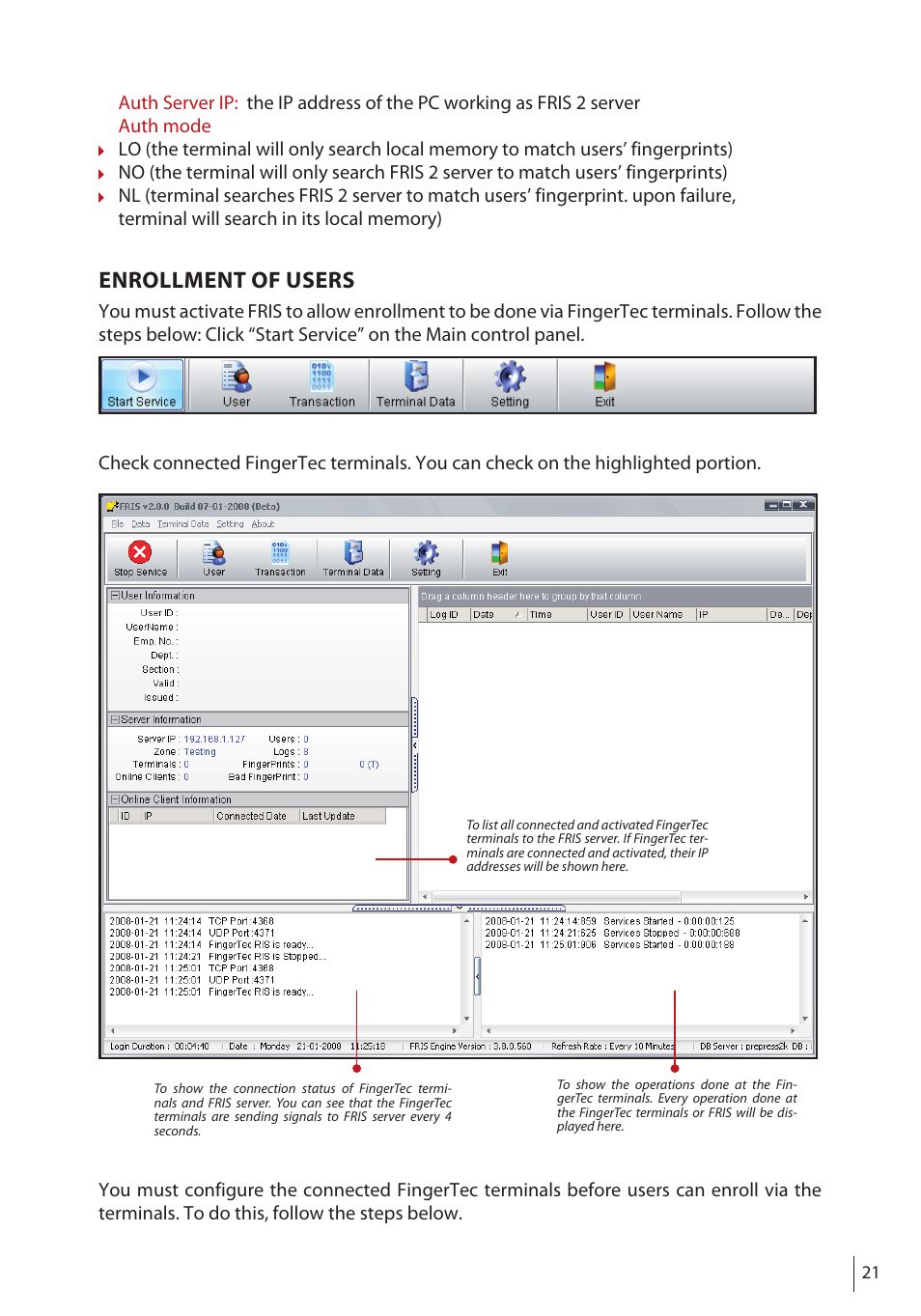 Enrollment of users | FingerTec FRIS II User Manual | Page 20 / 55