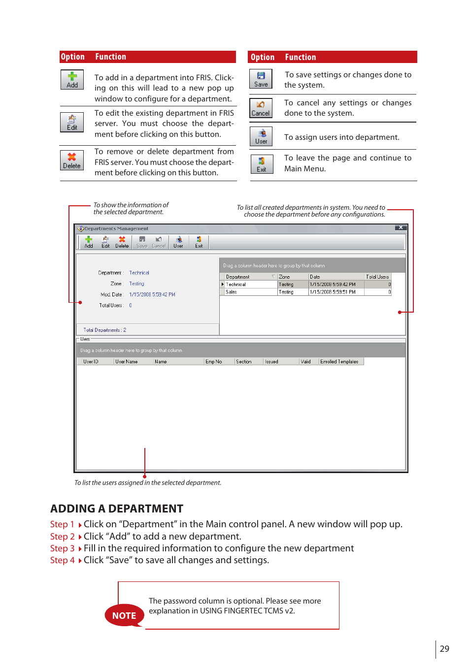 Adding a department | FingerTec FRIS II User Manual | Page 28 / 55