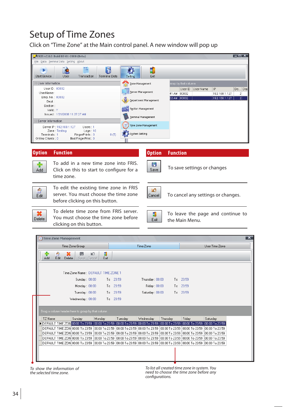 Setup of time zones | FingerTec FRIS II User Manual | Page 33 / 55