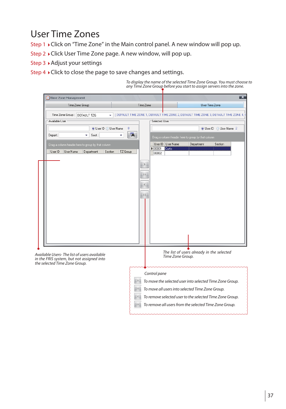 User time zones | FingerTec FRIS II User Manual | Page 36 / 55