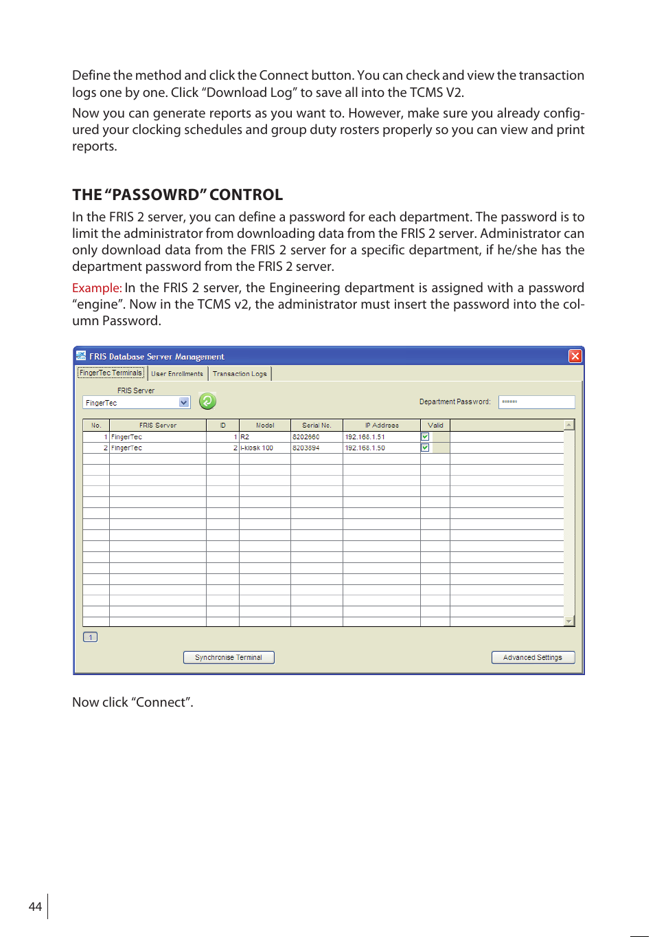 The “passowrd” control | FingerTec FRIS II User Manual | Page 43 / 55