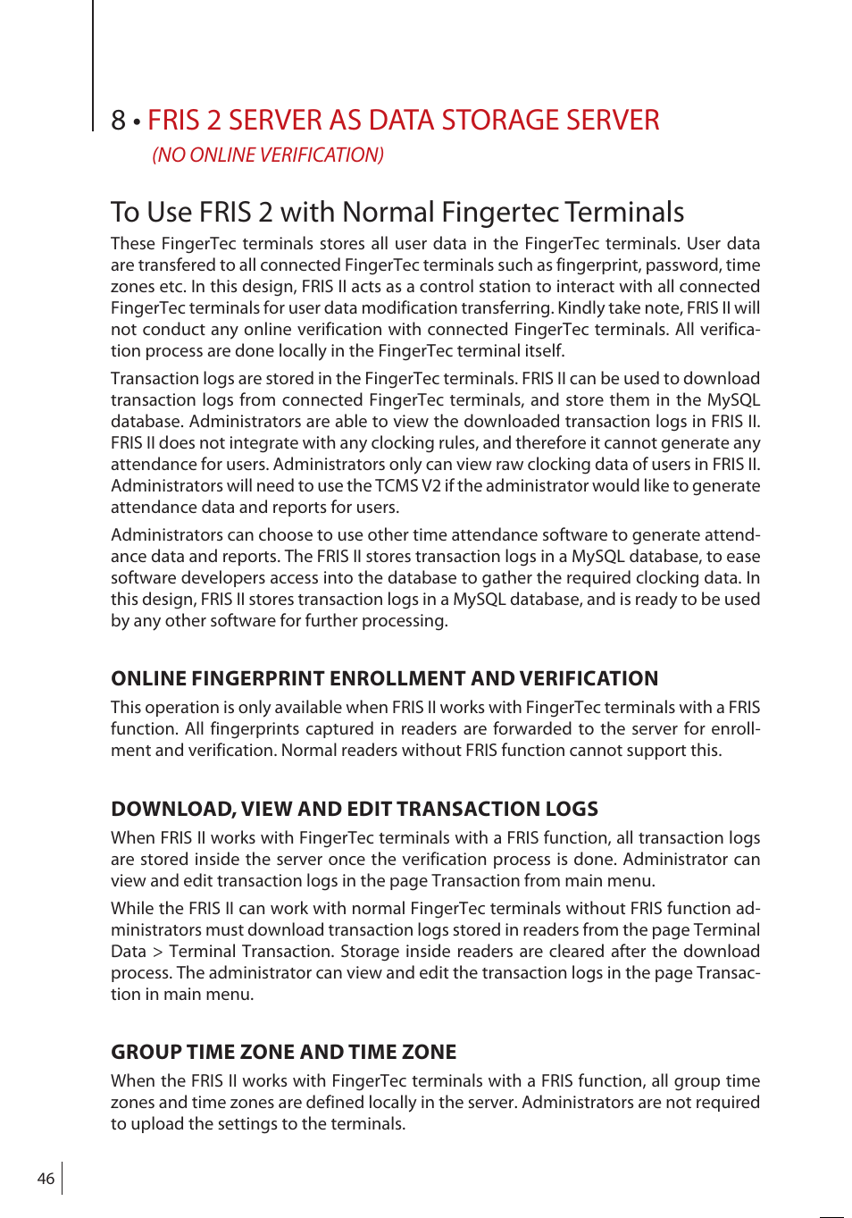 8 • fris 2 server as data storage server | FingerTec FRIS II User Manual | Page 45 / 55