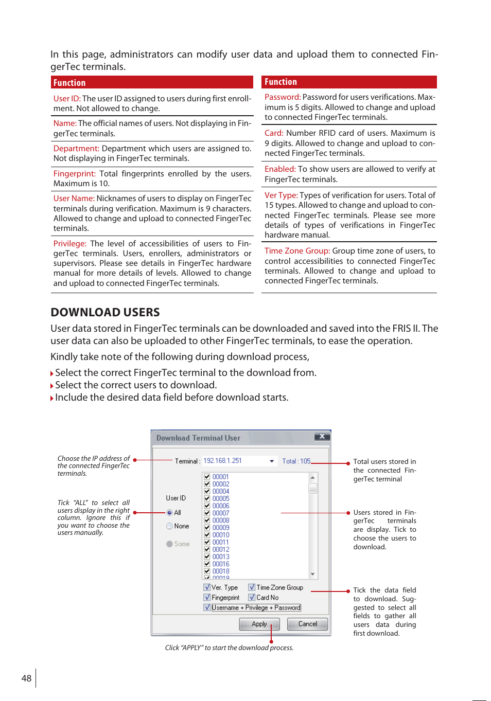 Download users, Select the correct users to download | FingerTec FRIS II User Manual | Page 47 / 55
