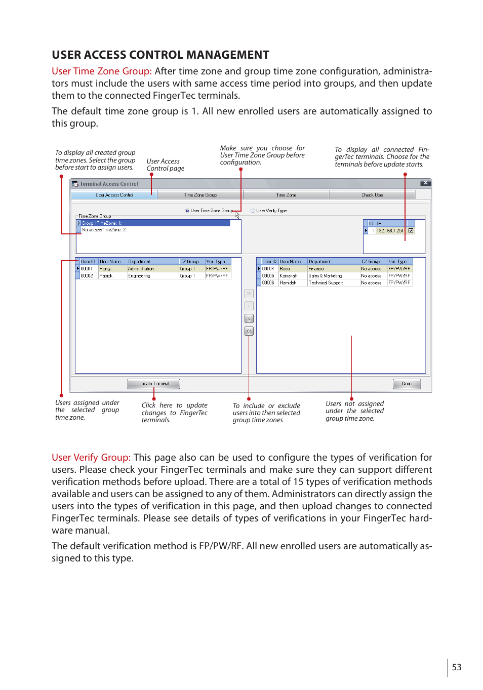 User access control management | FingerTec FRIS II User Manual | Page 52 / 55