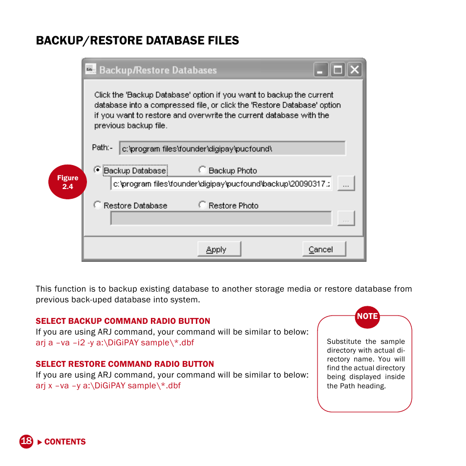 Backup/restore database files | FingerTec DiGiPAY User Manual | Page 21 / 74