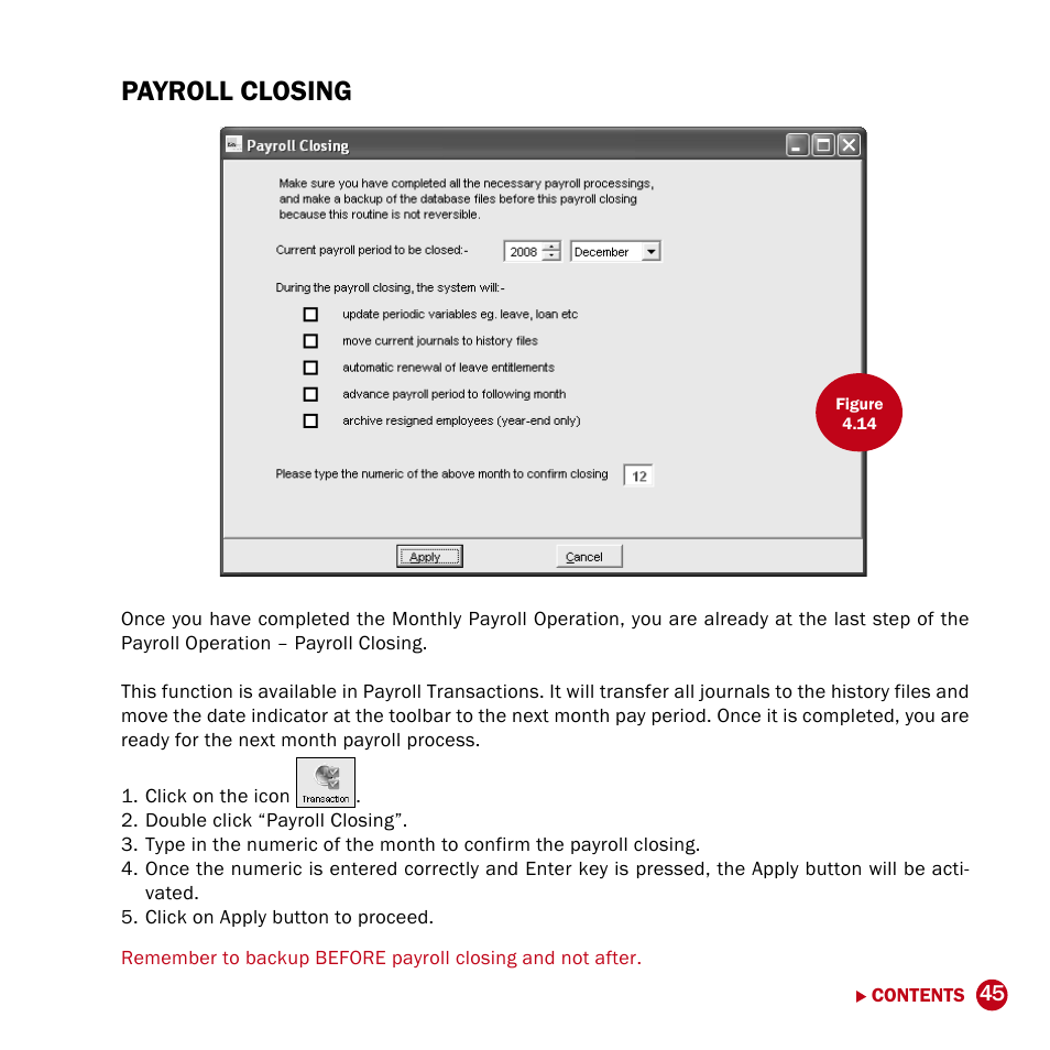 Payroll closing | FingerTec DiGiPAY User Manual | Page 48 / 74
