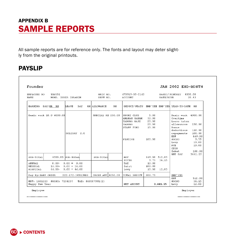Appendix b, Sample reports | FingerTec DiGiPAY User Manual | Page 63 / 74
