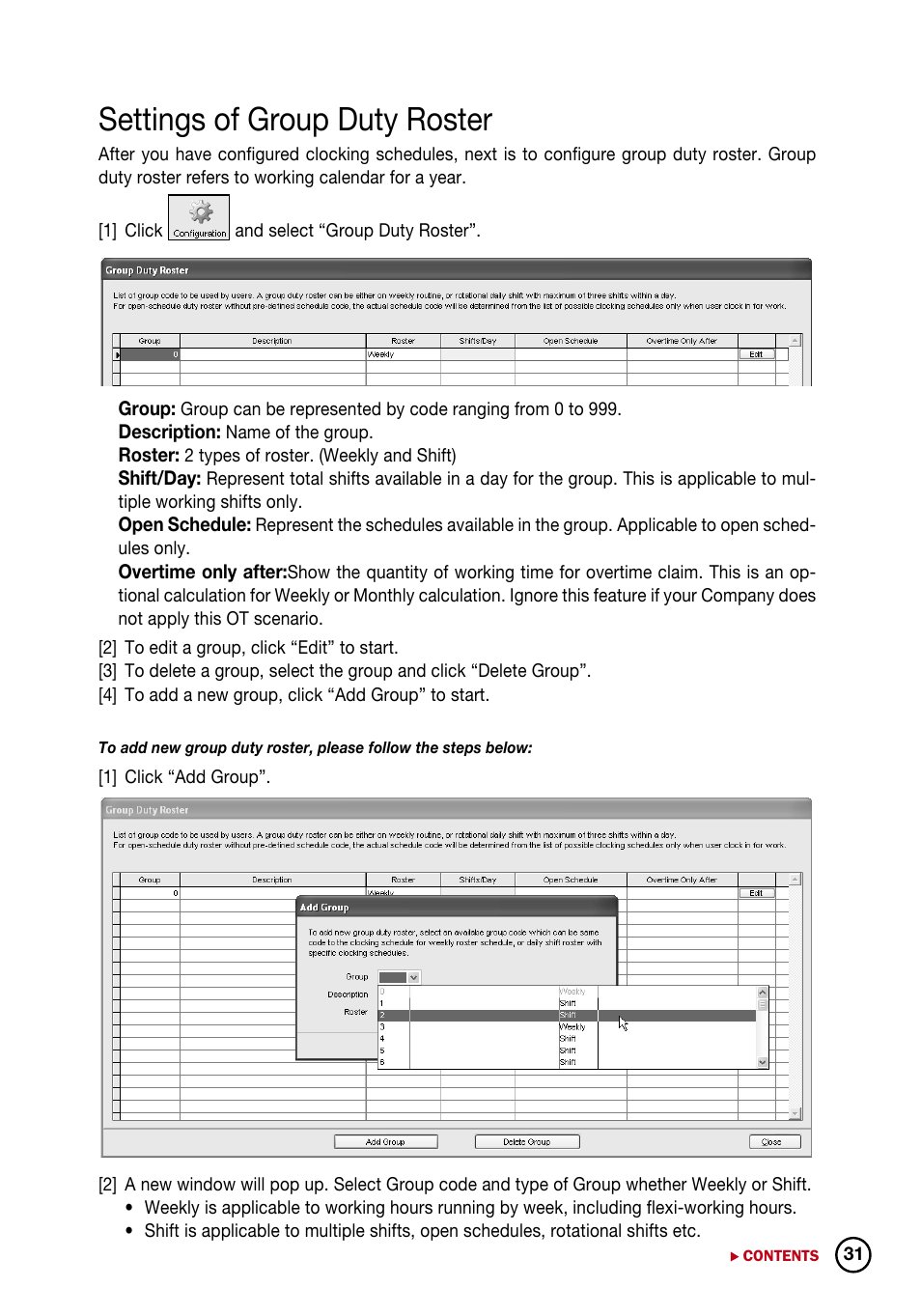 Settings of group duty roster | FingerTec DiGiTime (OEM) User Manual | Page 32 / 98