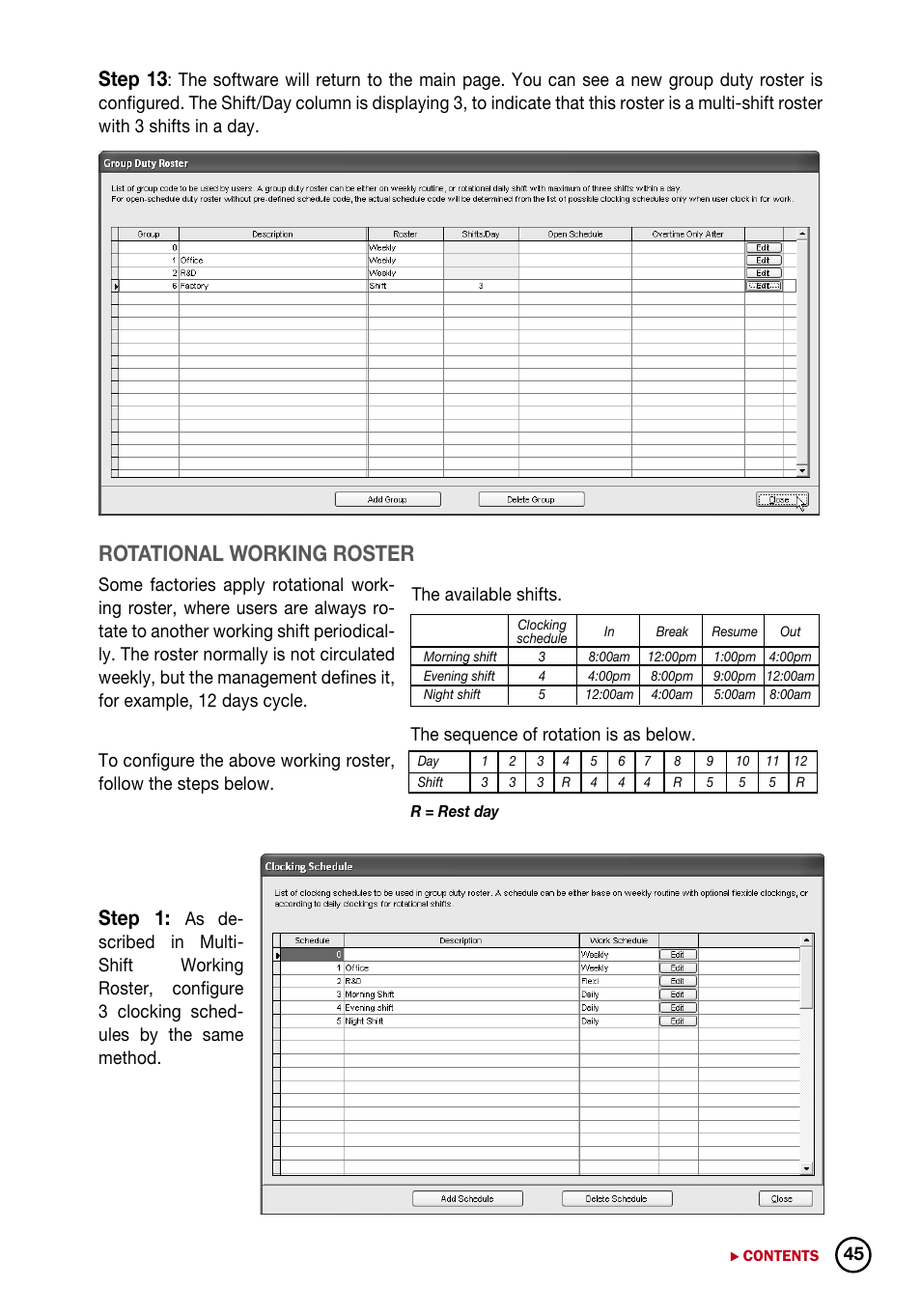 Rotational working roster, Step 13, Step 1 | FingerTec DiGiTime (OEM) User Manual | Page 46 / 98