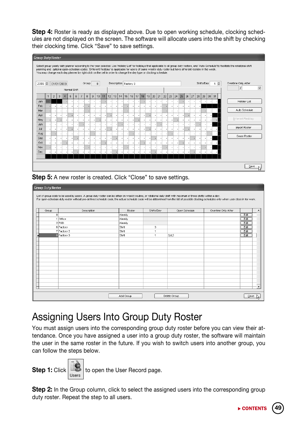 Assigning users into group duty roster | FingerTec DiGiTime (OEM) User Manual | Page 50 / 98