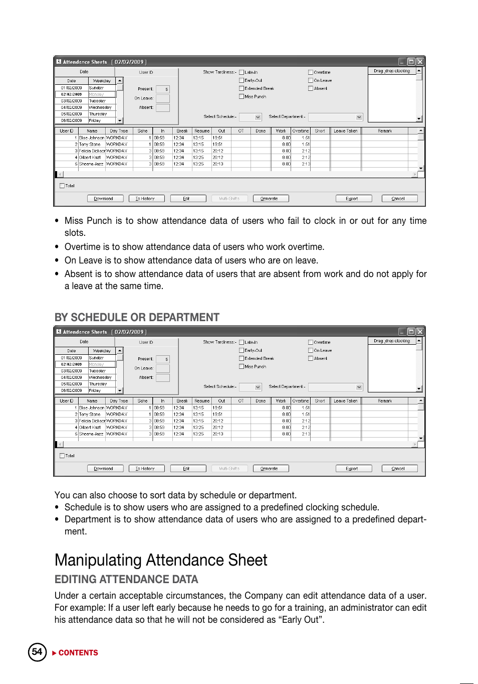 Manipulating attendance sheet | FingerTec DiGiTime (OEM) User Manual | Page 55 / 98