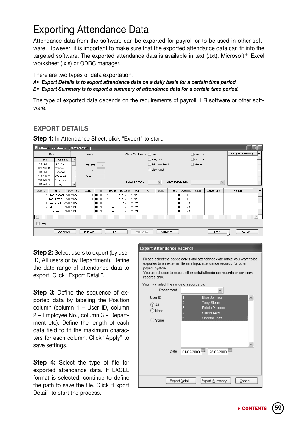 Exporting attendance data | FingerTec DiGiTime (OEM) User Manual | Page 60 / 98