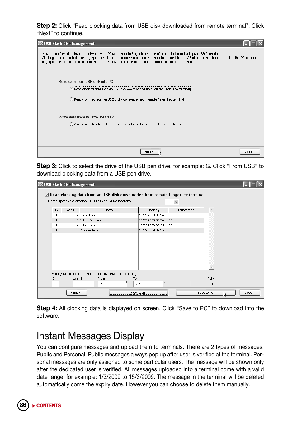 Instant messages display | FingerTec DiGiTime (OEM) User Manual | Page 87 / 98