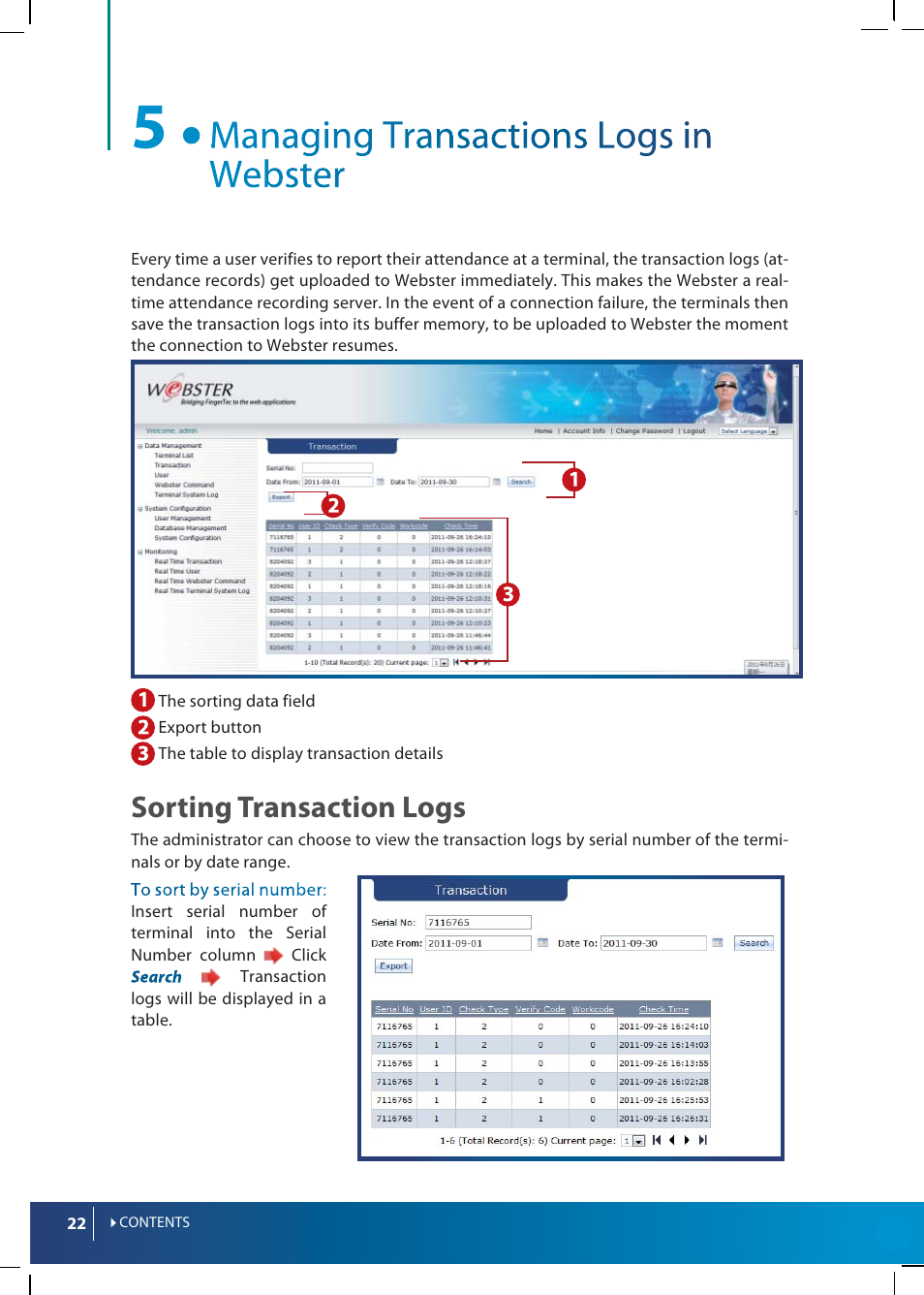 Sorting transaction logs | FingerTec Webster User Manual | Page 22 / 35