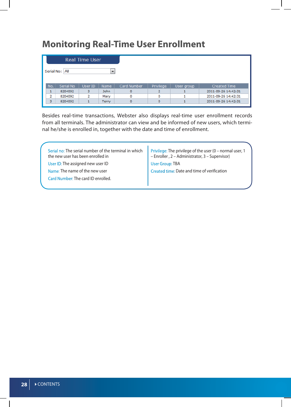 Monitoring real-time user enrollment | FingerTec Webster User Manual | Page 28 / 35