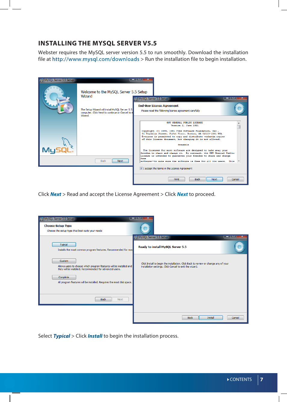 Installing the mysql server v5.5 | FingerTec Webster User Manual | Page 7 / 35