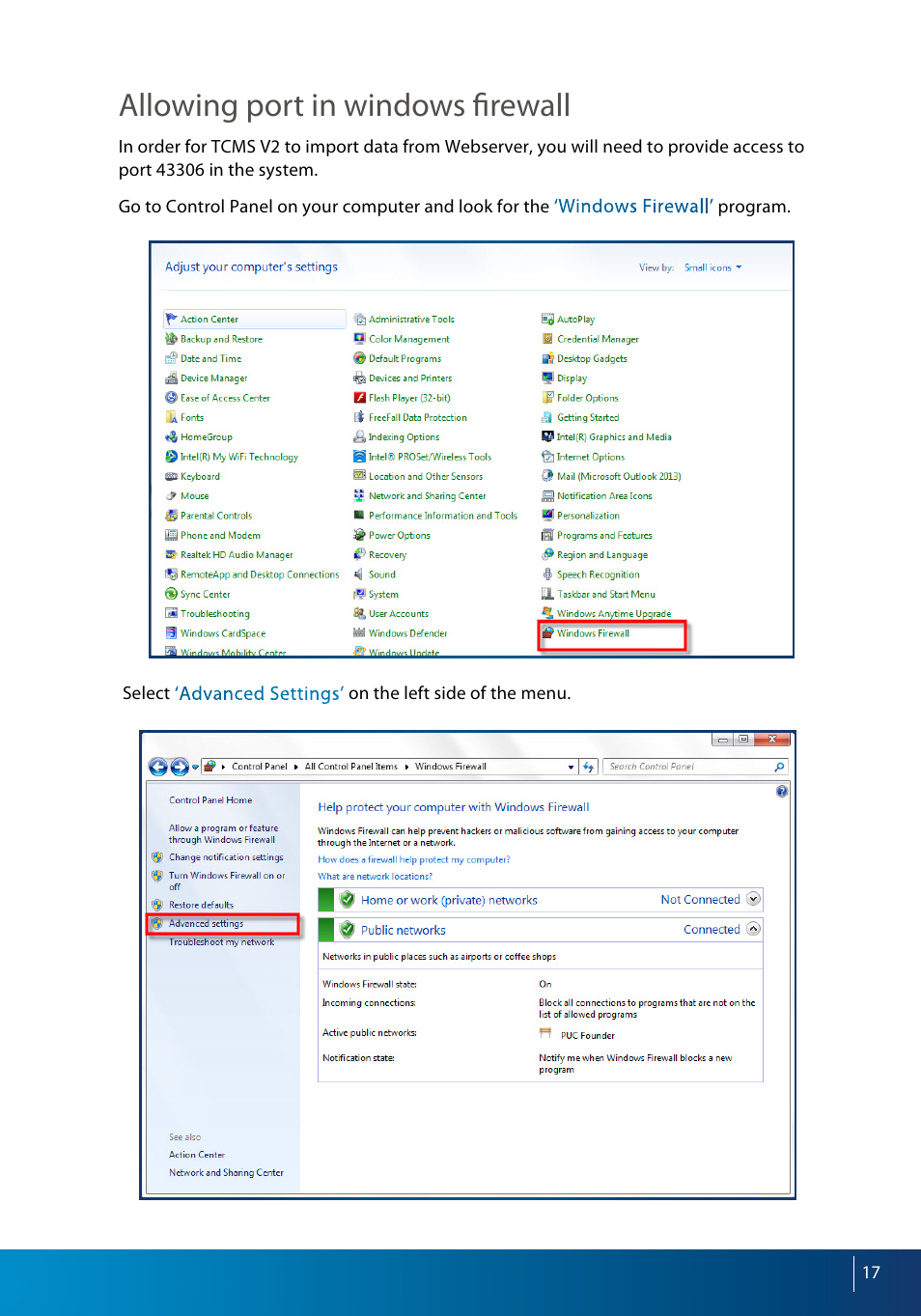 Allowing port in windows firewall | FingerTec Webserver User Manual | Page 17 / 26