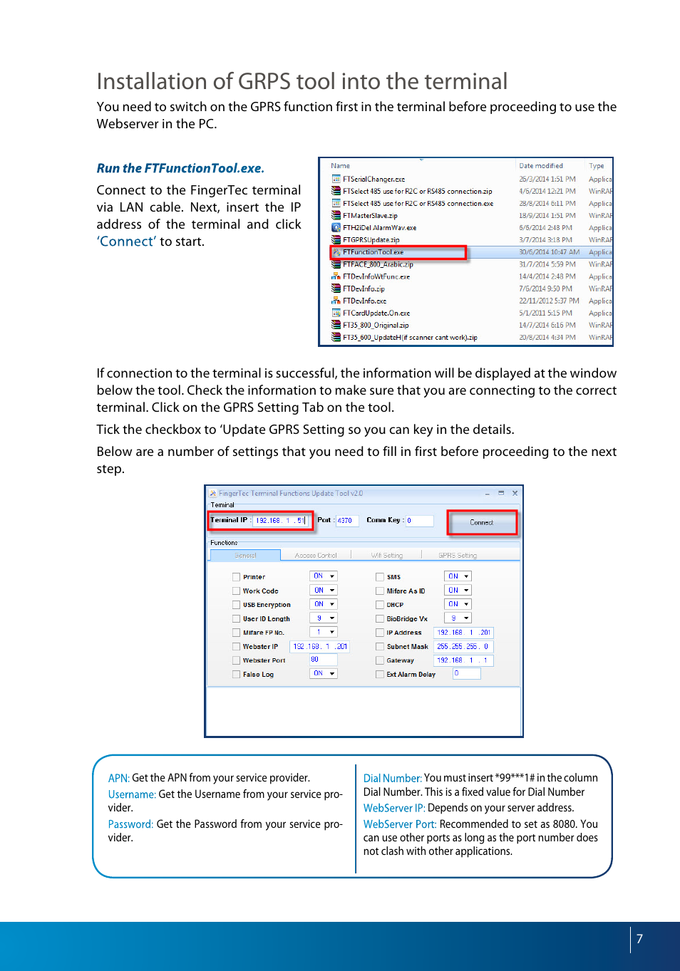 Installation of grps tool into the terminal | FingerTec Webserver User Manual | Page 7 / 26