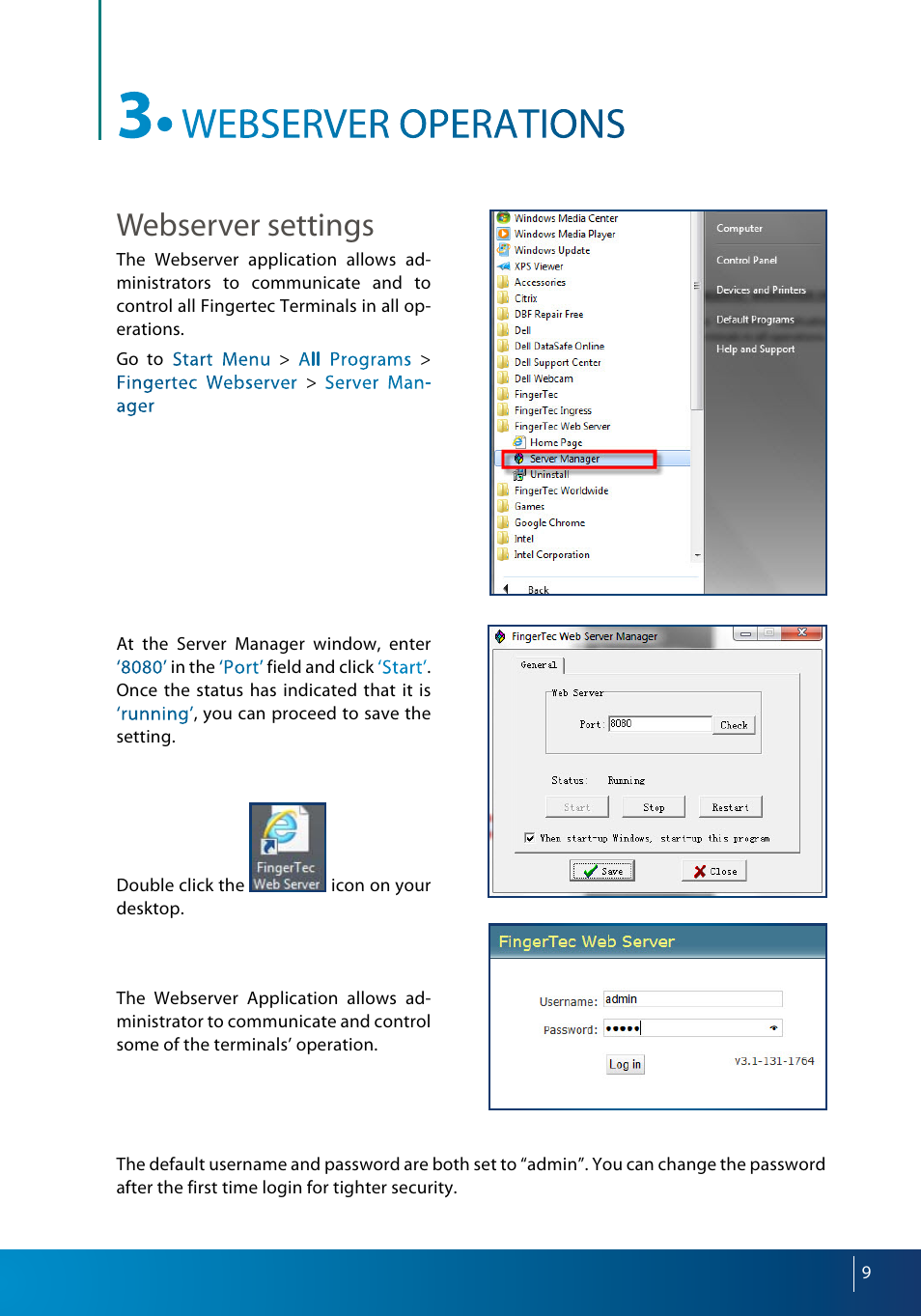 Webserver settings | FingerTec Webserver User Manual | Page 9 / 26