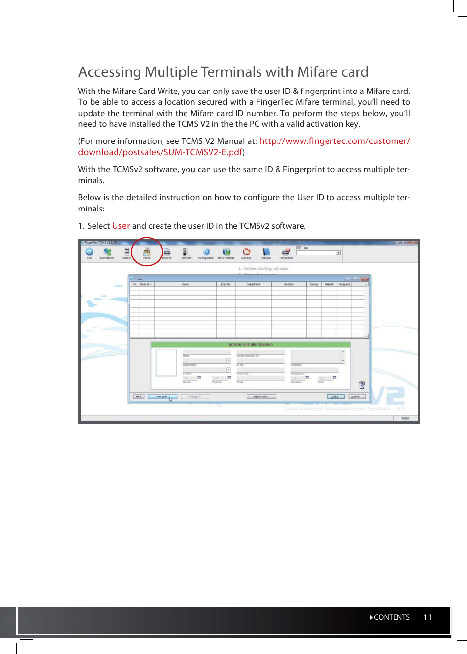 Accessing multiple terminals with mifare card | FingerTec InfoManager User Manual | Page 11 / 19