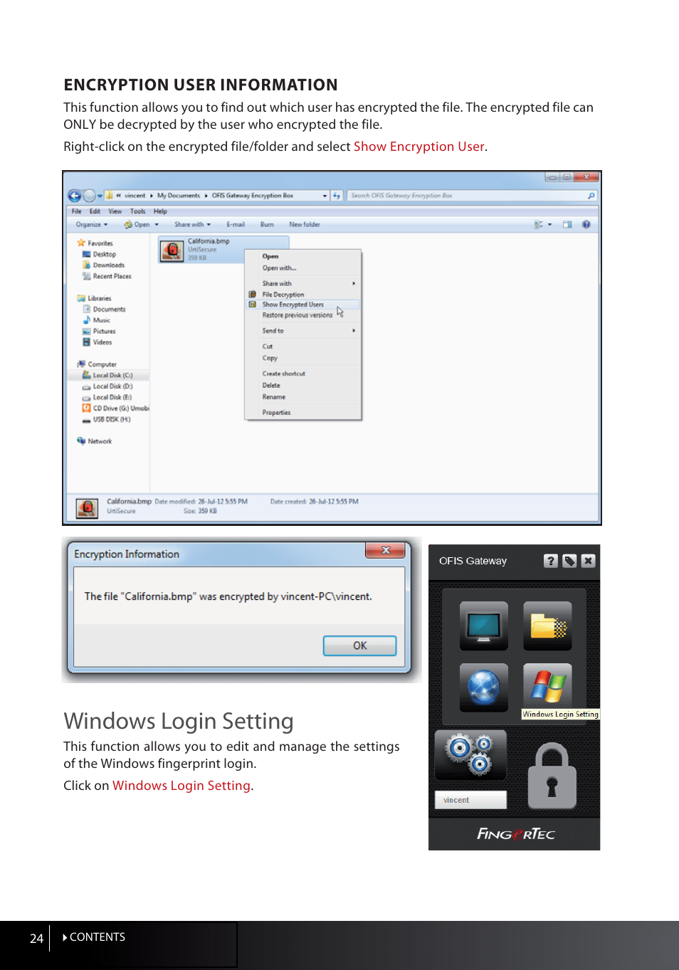 Windows login setting, Encryption user information | FingerTec OFIS Gateway User Manual | Page 24 / 36