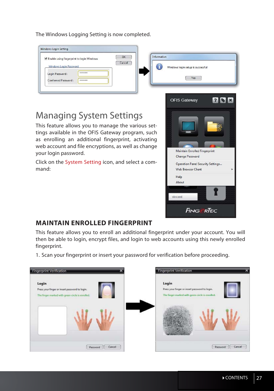 Managing system settings, Maintain enrolled fingerprint | FingerTec OFIS Gateway User Manual | Page 27 / 36