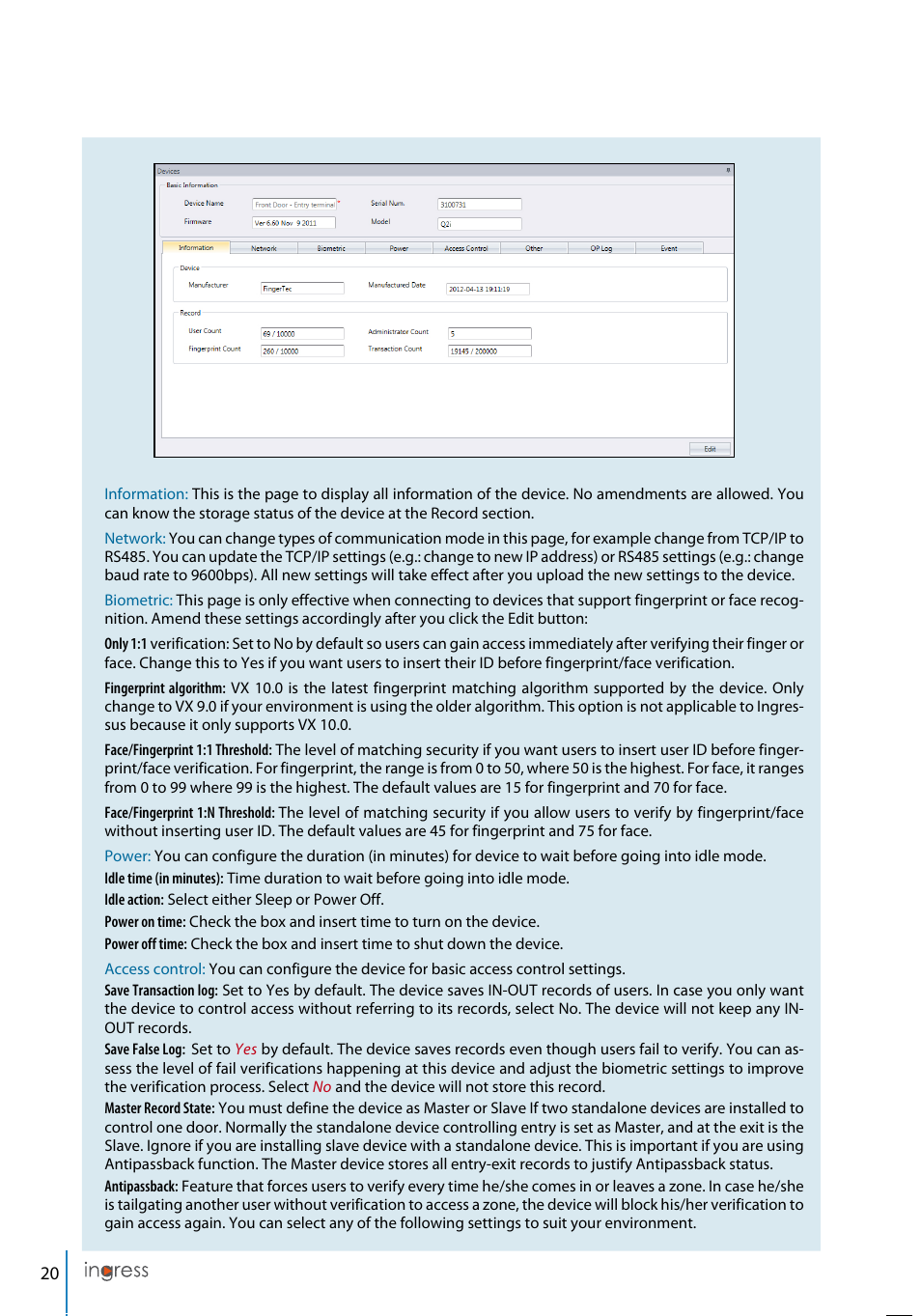 FingerTec Ingress User Manual | Page 20 / 104