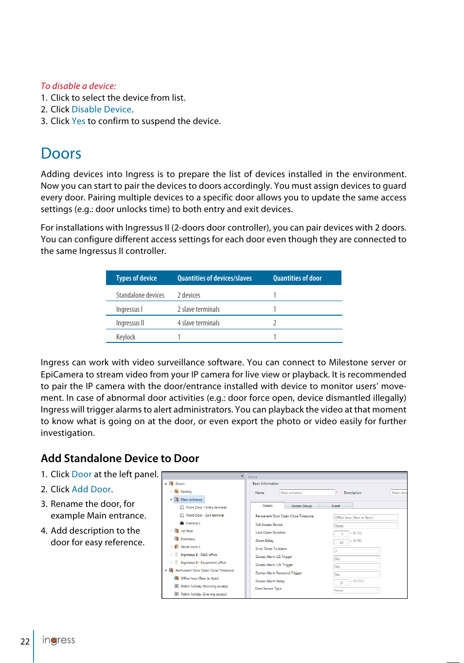 Doors, Add standalone device to door | FingerTec Ingress User Manual | Page 22 / 104