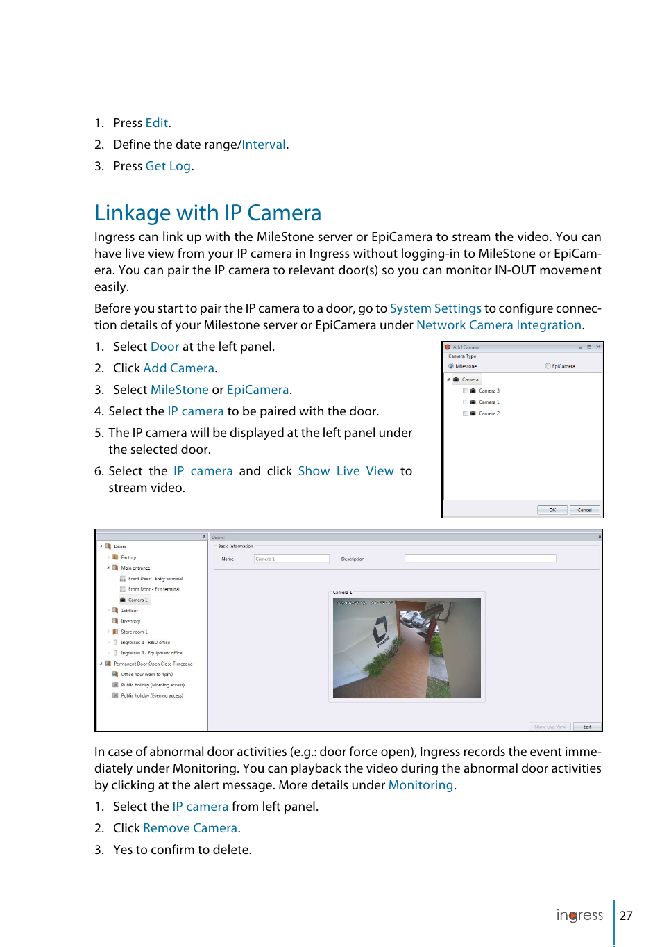 Linkage with ip camera | FingerTec Ingress User Manual | Page 27 / 104