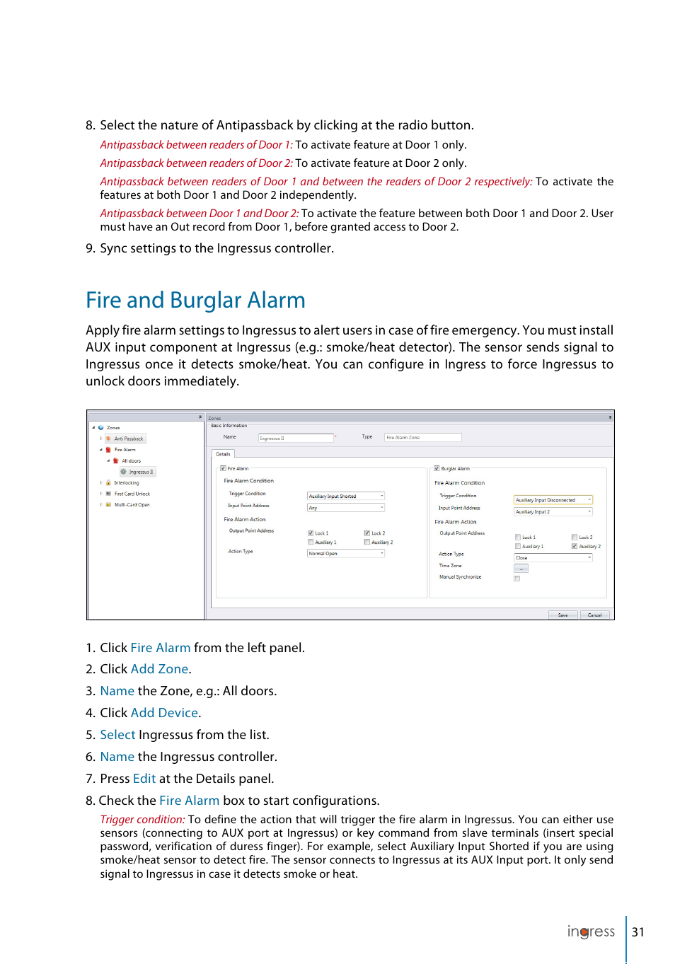 Fire and burglar alarm | FingerTec Ingress User Manual | Page 31 / 104