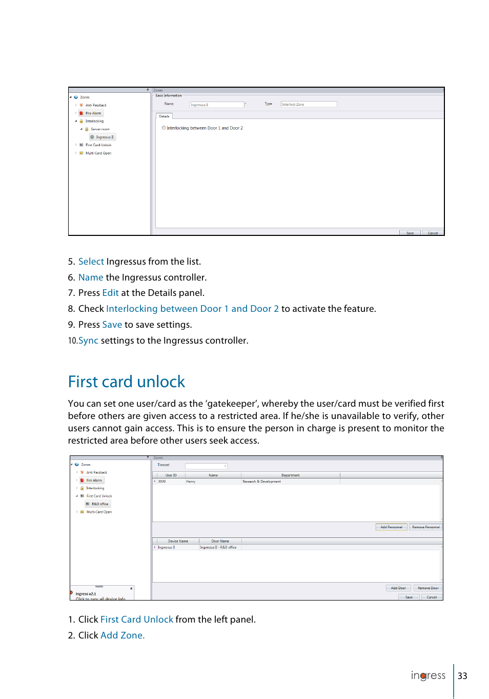 First card unlock | FingerTec Ingress User Manual | Page 33 / 104