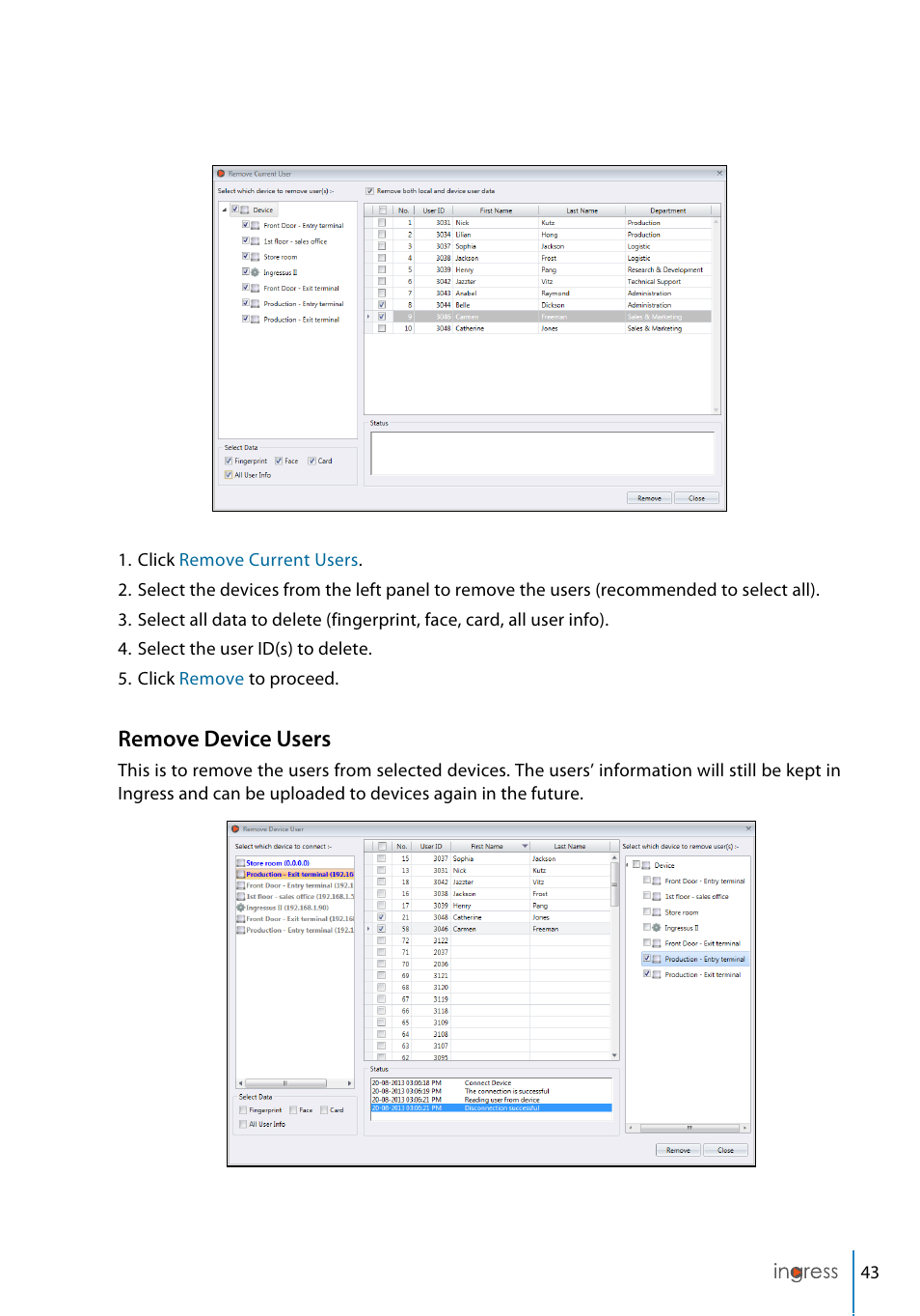 Remove device users | FingerTec Ingress User Manual | Page 43 / 104